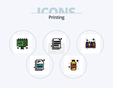 Ilustración de Printing Line Filled Icon Pack 5 Icon Design. catalog. print. print. device. server - Imagen libre de derechos