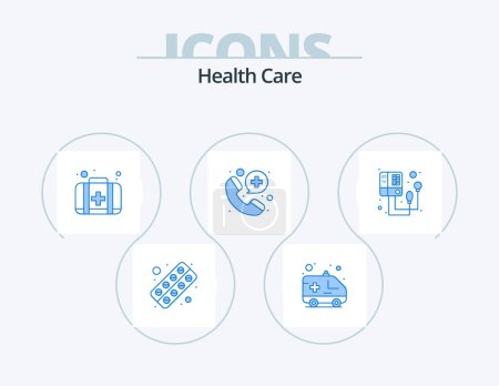 Téléchargez les illustrations : Health Care Blue Icon Pack 5 Icon Design. measurement. aid. hospital. call - en licence libre de droit