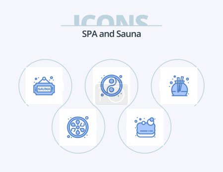 Illustration for Sauna Blue Icon Pack 5 Icon Design. . scent. sign. perfume. yin - Royalty Free Image