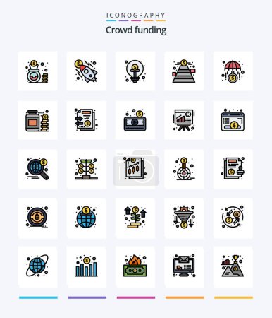 Ilustración de Creative Crowdfunding 25 Line FIlled icon pack  Such As funds. goal. business. fundraising. idea - Imagen libre de derechos