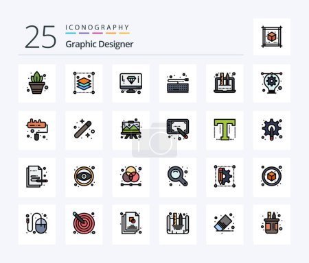 Illustration for Graphic Designer 25 Line Filled icon pack including designing. creativity. diamond. keypad. key - Royalty Free Image