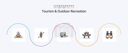 Illustration for Tourism And Outdoor Recreation Line Filled Flat 5 Icon Pack Including field glasses. picnic. camping. seat. food - Royalty Free Image