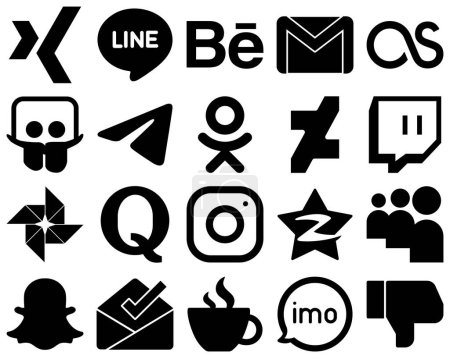 Ilustración de 20 Minimalist Black Glyph Social Media Icons such as instagram. quora. telegram. google photo and deviantart icons. Versatile and premium - Imagen libre de derechos