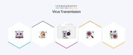 Illustration for Virus Transmission 25 FilledLine icon pack including medicine. interfac. bacteria. glass. scan virus - Royalty Free Image
