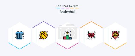 Illustration for Basketball 25 FilledLine icon pack including player. heart. achievement. basketball. star - Royalty Free Image