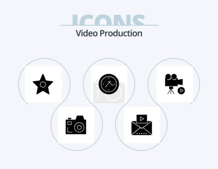 Ilustración de Video Producción Glyph Icon Pack 5 Icon Design. .. Tiempo. Vídeo. cine. estrella - Imagen libre de derechos
