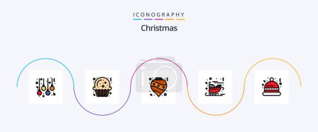 Illustration for Christmas Line Filled Flat 5 Icon Pack Including hat. santa. bauble. claus. carriage - Royalty Free Image