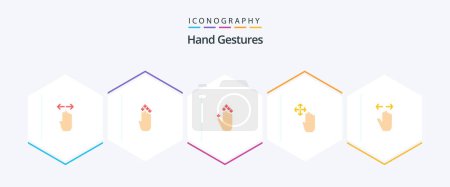 Téléchargez les illustrations : Hand Gestures 25 Flat icon pack including hand. up. down. hand cursor. down - en licence libre de droit