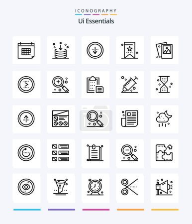 Téléchargez les illustrations : Creative Ui Essentials 25 OutLine icon pack  Such As photo. gallery. import. ui. education - en licence libre de droit