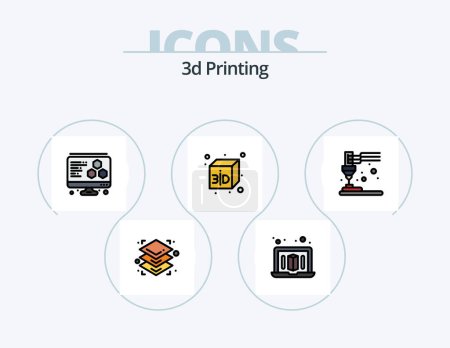 Téléchargez les illustrations : 3d Printing Line Filled Icon Pack 5 Icon Design. . cube. computer. 3d. model - en licence libre de droit