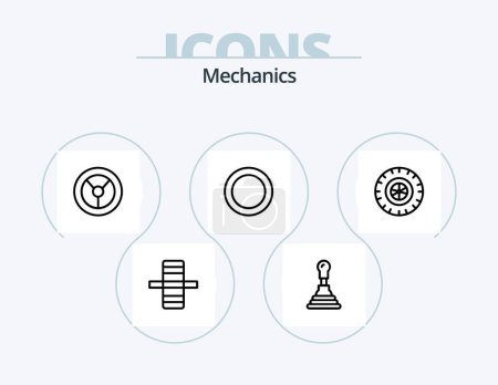 Téléchargez les illustrations : Mechanics Line Icon Pack 5 Icon Design. . wheel. repair. pump. gearbox - en licence libre de droit