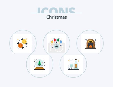Ilustración de Christmas Flat Icon Pack 5 Icon Design (en inglés). cultura. Luces. Dulces. decoración. bombilla - Imagen libre de derechos