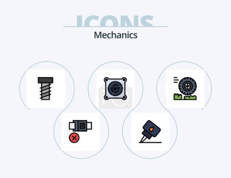 Téléchargez les illustrations : Mechanics Line Filled Icon Pack 5 Icon Design. . . lock. scan. printer - en licence libre de droit