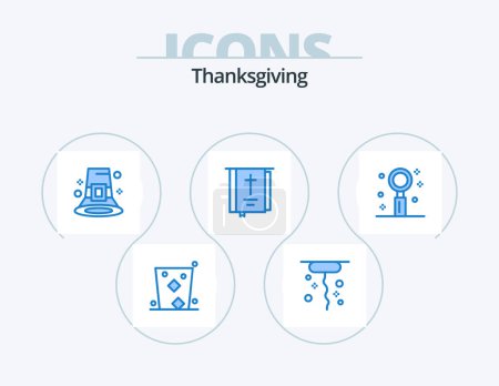 Illustration for Thanks Giving Blue Icon Pack 5 Icon Design. thanksgiving. cross. event. book. pilgrim - Royalty Free Image