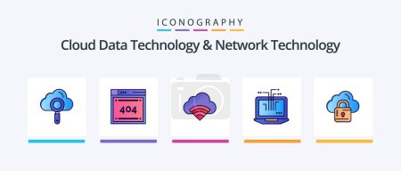 Illustration for Cloud Data Technology And Network Technology Line Filled 5 Icon Pack Including wifi . arrow. globe . gear. cloud. Creative Icons Design - Royalty Free Image