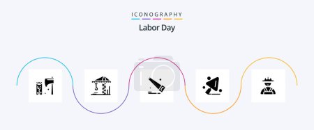 Téléchargez les illustrations : Labor Day Glyph 5 Icon Pack Including construction worker. construction . architecture . hand - en licence libre de droit