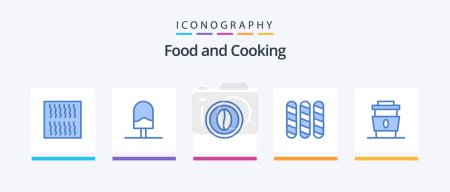 Téléchargez les illustrations : Food Blue 5 Icon Pack Including drink. coffee. cooking. loaf. bread. Creative Icons Design - en licence libre de droit
