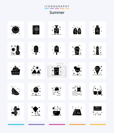 Ilustración de Creative Summer 25 Glyph Solid Black icon pack  Such As summer. board. tourist. travel. suitcase - Imagen libre de derechos