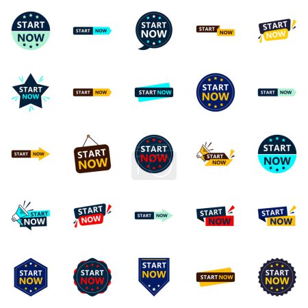 Ilustración de Start Now 25 Modern Typographic Elements for promoting starting in a current way - Imagen libre de derechos