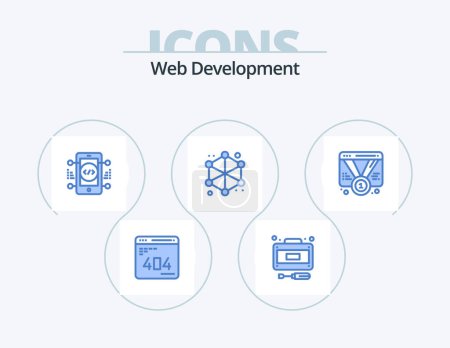 Téléchargez les illustrations : Web Development Blue Icon Pack 5 Icon Design. badge. server. service. data. web - en licence libre de droit