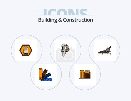 Ilustración de Building And Construction Line Filled Icon Pack 5 Icon Design. measuring. clinic. warehouse. building. healthcare - Imagen libre de derechos