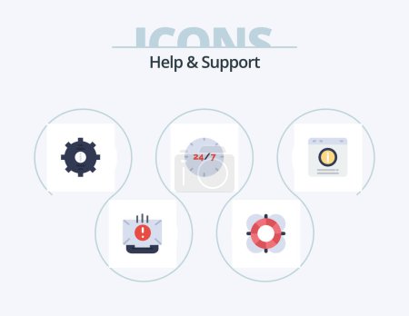 Téléchargez les illustrations : Help And Support Flat Icon Pack 5 Icon Design. customer. all day. outline. support. help - en licence libre de droit