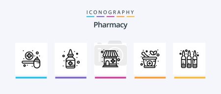 Illustration for Pharmacy Line 5 Icon Pack Including herbal. ayurvedic pills. level. medical. injection. Creative Icons Design - Royalty Free Image