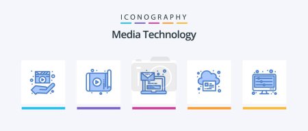 Illustration for Media Technology Blue 5 Icon Pack Including print. online. device. login. laptop. Creative Icons Design - Royalty Free Image