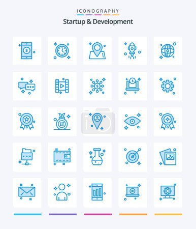 Ilustración de Inicio creativo y desarrollo 25 Blue paquete de iconos, como el chat. mapa. De ninguna manera. mundo. espacio - Imagen libre de derechos