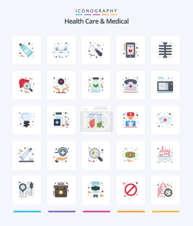 Illustration for Creative Health Care And Medical 25 Flat icon pack  Such As phone. heart. wire. ecg. tools - Royalty Free Image