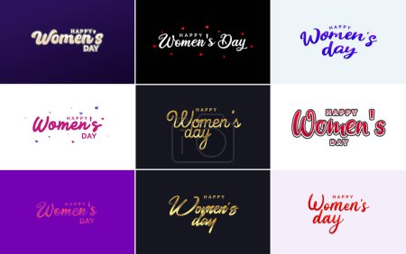 Téléchargez les illustrations : Abstract Happy Women's Day logo with a women's face and love vector design in pink and purple colors - en licence libre de droit