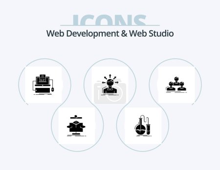 Téléchargez les illustrations : Développement Web et Web Studio Glyph Icon Pack 5 Icon Design. options. conversion. recherche. écran. ordinateur - en licence libre de droit
