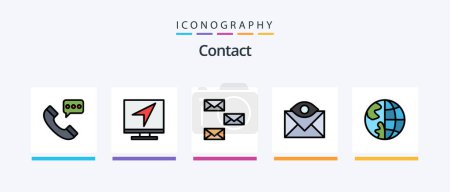 Téléchargez les illustrations : Ligne de contact rempli Pack de 5 icônes y compris e-mail. communication. message. enveloppe. Contactez-nous. Icônes créatives Design - en licence libre de droit