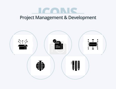 Illustration for Project Management And Development Glyph Icon Pack 5 Icon Design. feature. check. items. product. launch - Royalty Free Image