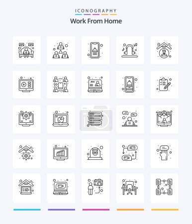 Téléchargez les illustrations : Creative Work From Home 25 OutLine icon pack  Such As house. music. sharing. headset. relax - en licence libre de droit