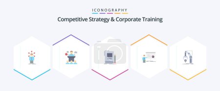 Illustration for Competitive Strategy And Corporate Training 25 Flat icon pack including presentation. graph. presentation. school. education - Royalty Free Image