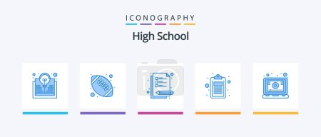 Téléchargez les illustrations : High School Blue 5 Icon Pack Including online. test. lecture. list. document. Creative Icons Design - en licence libre de droit