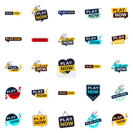 Illustration for Get Your Customers Playing with Our Pack of 25 Play Now Banners - Royalty Free Image