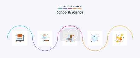 Téléchargez les illustrations : School And Science Flat 5 Icon Pack Including molecule. book. planets. astronomy - en licence libre de droit