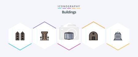Ilustración de Buildings 25 FilledLine icon pack including landmarks. buildings. housing society. real estate. islamic building - Imagen libre de derechos