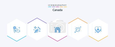 Téléchargez les illustrations : Canada 25 Blue icon pack including heart. canada. maple. canada - en licence libre de droit