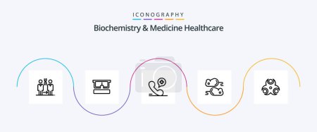 Ilustración de Bioquímica y medicina Healthcare Line 5 Icon Pack Incluyendo peligro. prueba. Ojo. testng. hospital - Imagen libre de derechos