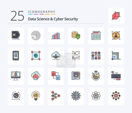 Ilustración de Data Science And Cyber Security 25 Line Paquete de iconos rellenado incluyendo papel. Seguro. un gráfico. seguridad. escudo - Imagen libre de derechos