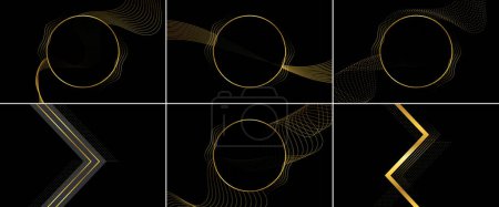 Ilustración de Fondo negro abstracto con un patrón de cinta tejida y forma cuadrada ilustración vectorial de purpurina brillante dorada; Fondo geométrico con rayas cruzadas de papel negro adecuadas para una decoración minimalista - Imagen libre de derechos