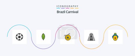Ilustración de Brasil Carnival Line Lleno Flat 5 Icon Pack Incluyendo Brasil. Estrella. Pluma. celebración. brasileñas - Imagen libre de derechos