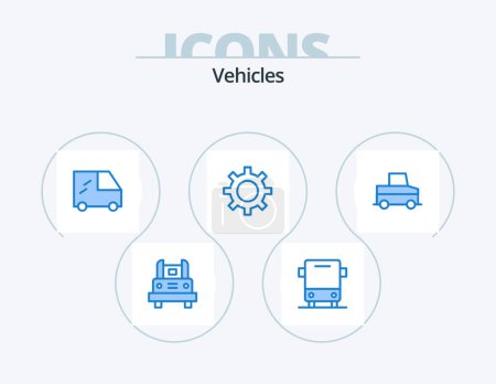 Ilustración de Vehículos Blue Icon Pack 5 Icon Design. Recogida. mantenimiento del vehículo. transporte. configuración del vehículo. establecimiento - Imagen libre de derechos