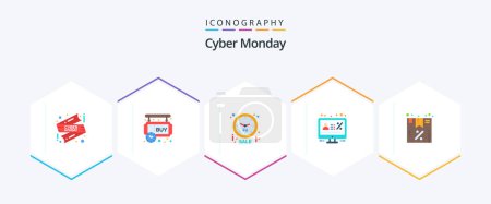 Ilustración de Cyber Monday 25 Flat icon pack including percentage. display. timer. discount. limited - Imagen libre de derechos