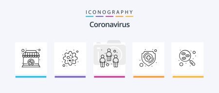 Téléchargez les illustrations : Coronavirus Line 5 Icon Pack Y compris vomi. grippe. protection. coronavirus. chauve souris. Icônes créatives Design - en licence libre de droit