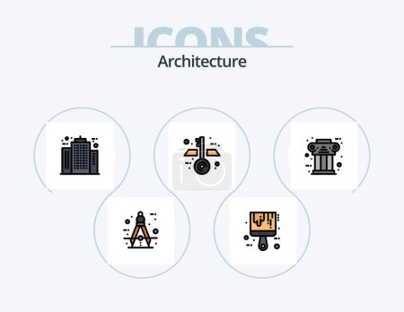 Illustration for Architecture Line Filled Icon Pack 5 Icon Design. house. construction. roller brush. blueprint. sketch - Royalty Free Image