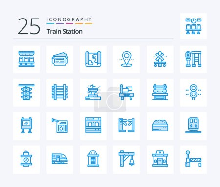 Illustration for Train Station 25 Blue Color icon pack including train. sign. map. cross. pin - Royalty Free Image